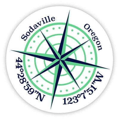 Sodaville Oregon 2-Inch Vinyl Decal Sticker Latitude Longitude Compass Design