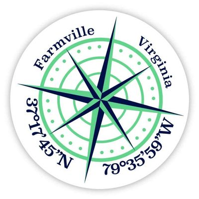 Farmville Virginia 2-Inch Vinyl Decal Sticker Latitude Longitude Compass Design