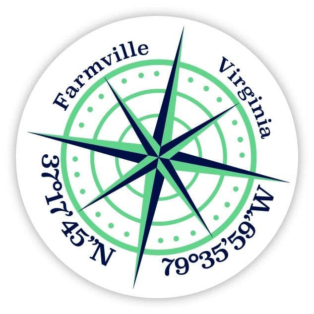 Farmville Virginia 2-Inch Vinyl Decal Sticker Latitude Longitude Compass Design