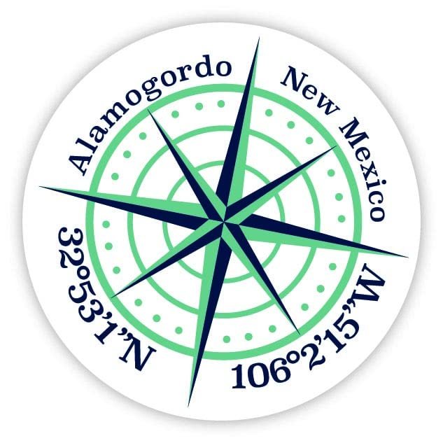 Alamogordo New Mexico 2-Inch Vinyl Decal Sticker Latitude Longitude Compass Design