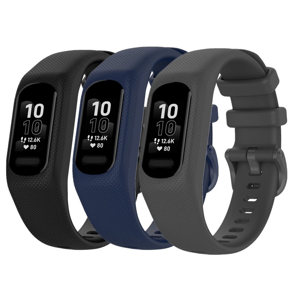 Huwokxix Watch Band compatible with Garmin vivosmart 5/smart 5,Adjustable Silicone Sports Wristband Replacement Band(Black+dark blue+dark gray,L)