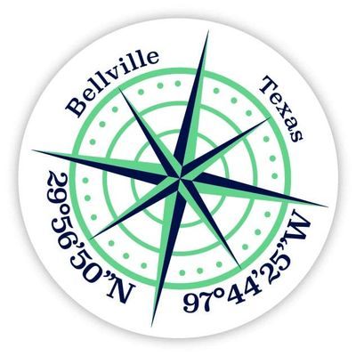 Bellville Texas 2-Inch Vinyl Decal Sticker Latitude Longitude Compass Design