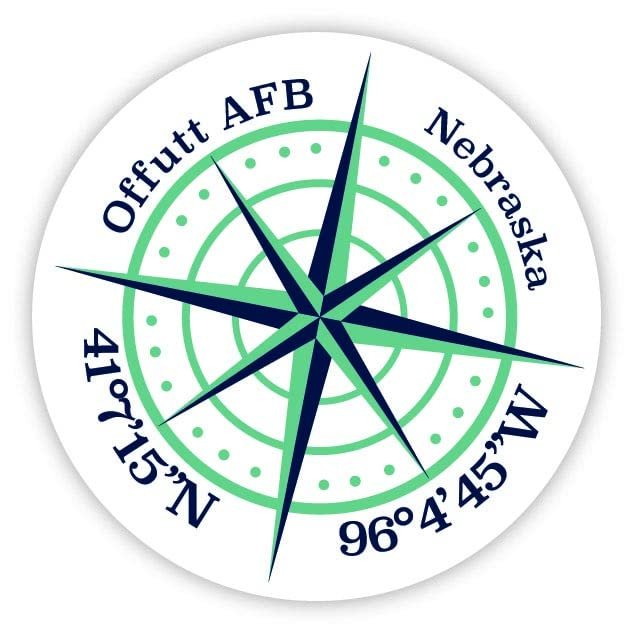 Offutt AFB Nebraska 4-Inch Vinyl Decal Sticker Latitude Longitude Compass Design