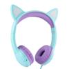 Olyre Kids Headphones with MIC for School, 85dB Safe Volume Limited Light Up Cat Ear Headphones,Wired Cord On-Ear Headset for Children/Boys/Girls/Travel-Green/Purple view 1