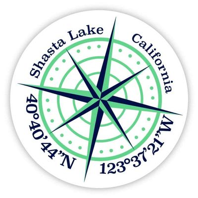 Shasta Lake California 2-Inch Vinyl Decal Sticker Latitude Longitude Compass Design