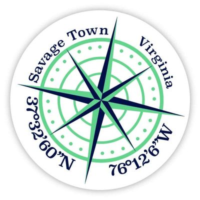 Savage Town Virginia 2-Inch Vinyl Decal Sticker Latitude Longitude Compass Design