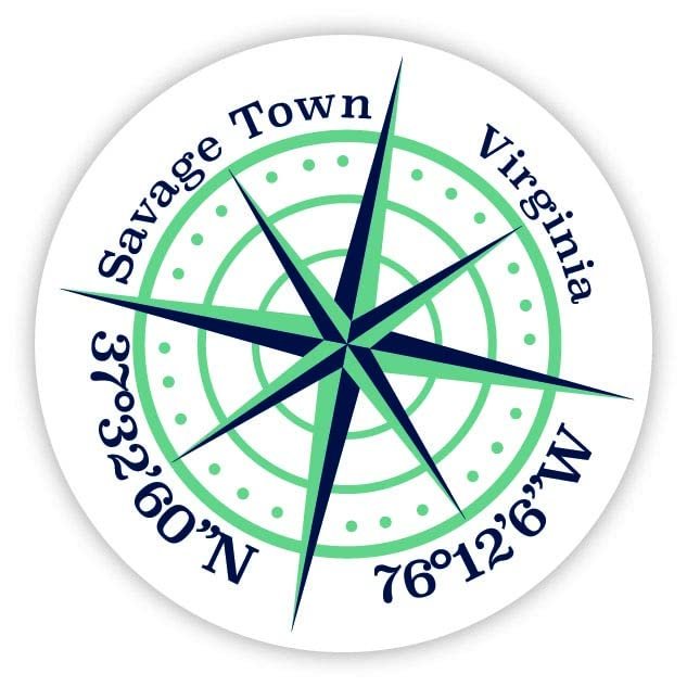 Savage Town Virginia 2-Inch Vinyl Decal Sticker Latitude Longitude Compass Design