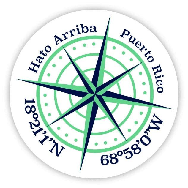 Hato Arriba Puerto Rico 2-Inch Vinyl Decal Sticker Latitude Longitude Compass Design
