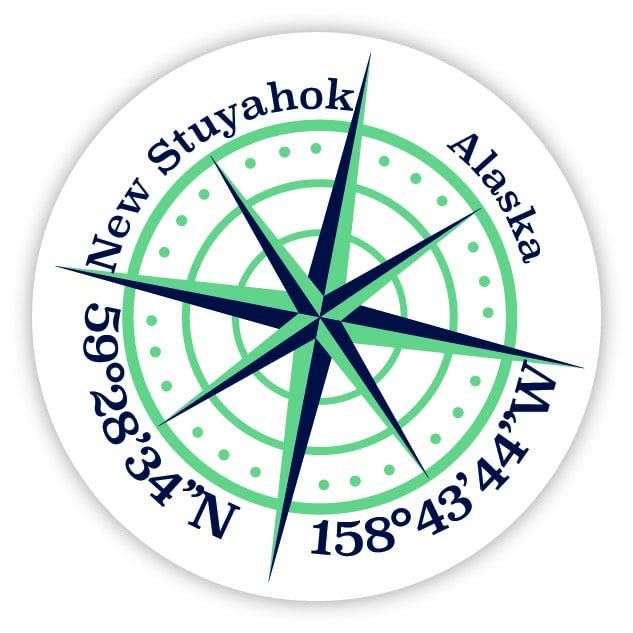 New Stuyahok Alaska 2-Inch Vinyl Decal Sticker Latitude Longitude Compass Design