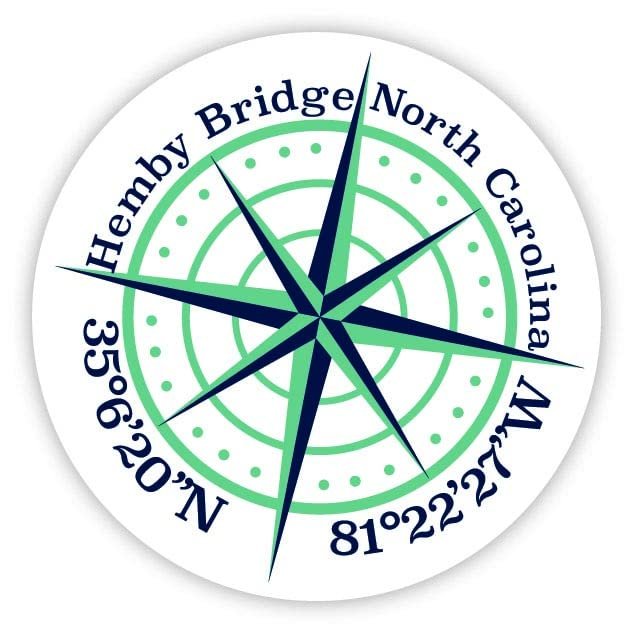 Hemby Bridge North Carolina 2-Inch Vinyl Decal Sticker Latitude Longitude Compass Design