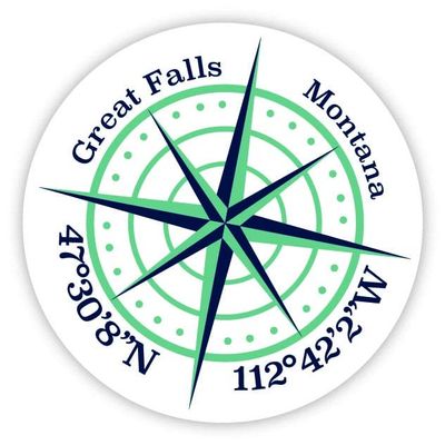 Great Falls Montana 2-Inch Vinyl Decal Sticker Latitude Longitude Compass Design