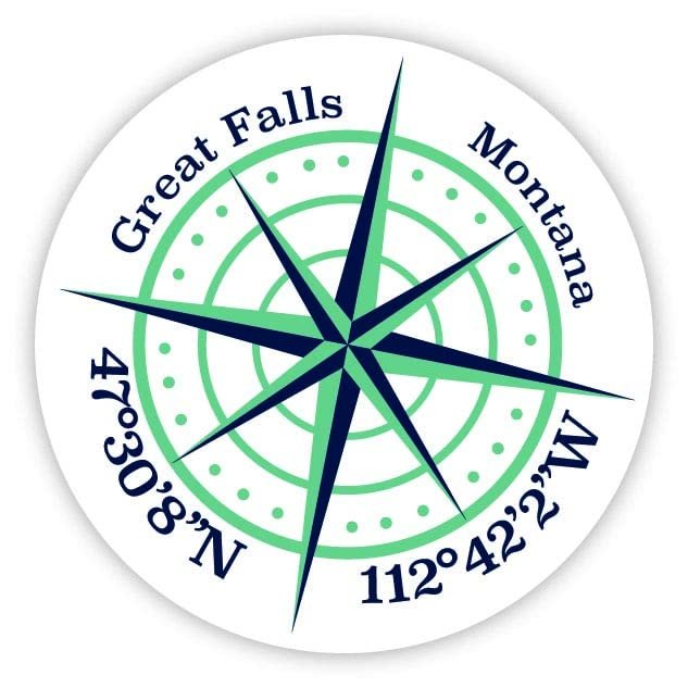 Great Falls Montana 2-Inch Vinyl Decal Sticker Latitude Longitude Compass Design