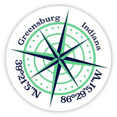 Greensburg Indiana 2-Inch Vinyl Decal Sticker Latitude Longitude Compass Design