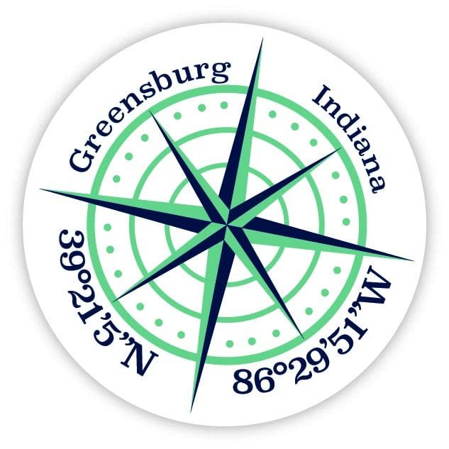 Greensburg Indiana 2-Inch Vinyl Decal Sticker Latitude Longitude Compass Design