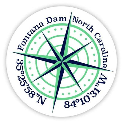 Fontana Dam North Carolina 2-Inch Vinyl Decal Sticker Latitude Longitude Compass Design