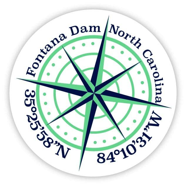 Fontana Dam North Carolina 2-Inch Vinyl Decal Sticker Latitude Longitude Compass Design