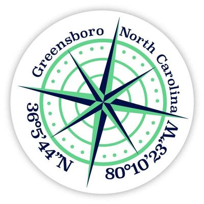 Greensboro North Carolina 2-Inch Vinyl Decal Sticker Latitude Longitude Compass Design