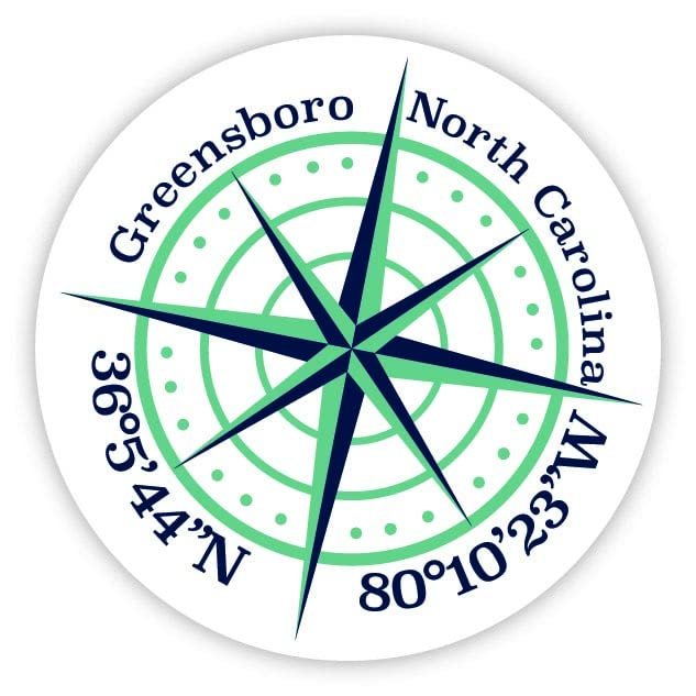 Greensboro North Carolina 2-Inch Vinyl Decal Sticker Latitude Longitude Compass Design