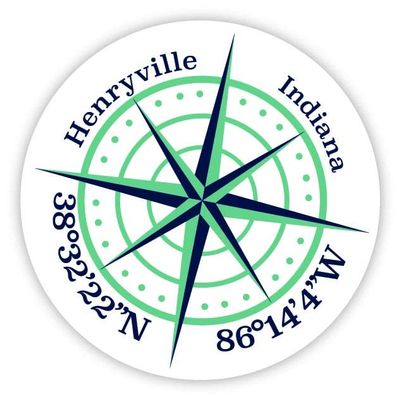Henryville Indiana 2-Inch Vinyl Decal Sticker Latitude Longitude Compass Design
