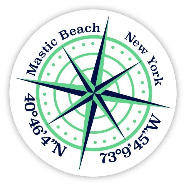 Mastic Beach New York 2-Inch Vinyl Decal Sticker Latitude Longitude Compass Design