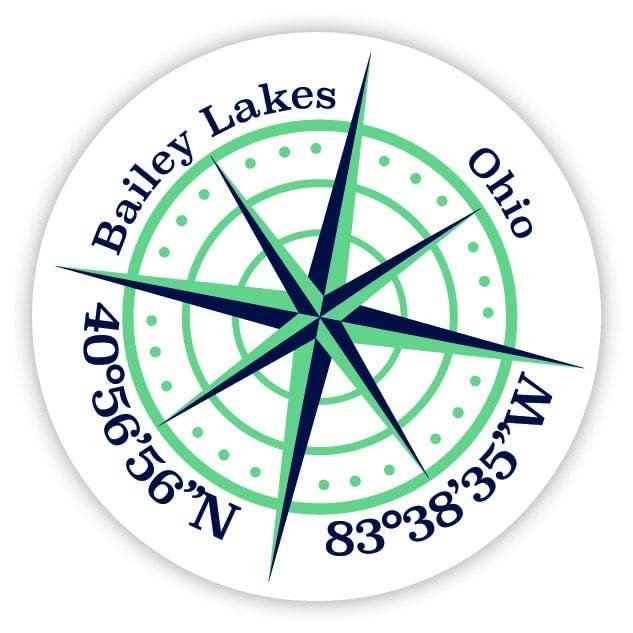 Bailey Lakes Ohio 2-Inch Vinyl Decal Sticker Latitude Longitude Compass Design