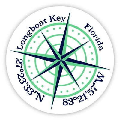 Longboat Key Florida 2-Inch Vinyl Decal Sticker Latitude Longitude Compass Design