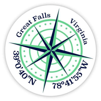 Great Falls Virginia 2-Inch Vinyl Decal Sticker Latitude Longitude Compass Design