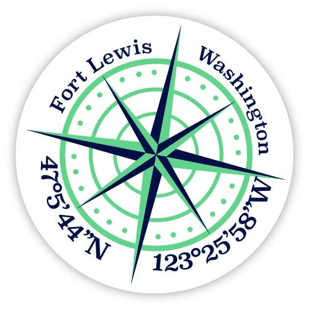 Fort Lewis Washington 2-Inch Vinyl Decal Sticker Latitude Longitude Compass Design