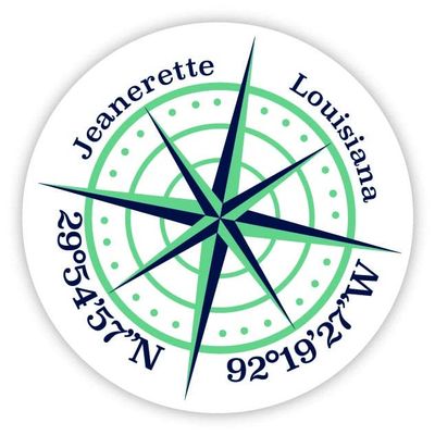 Jeanerette Louisiana 2-Inch Vinyl Decal Sticker Latitude Longitude Compass Design