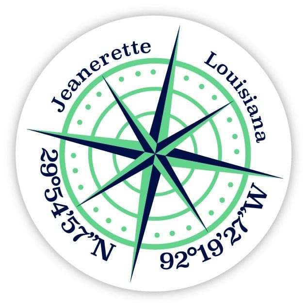Jeanerette Louisiana 2-Inch Vinyl Decal Sticker Latitude Longitude Compass Design
