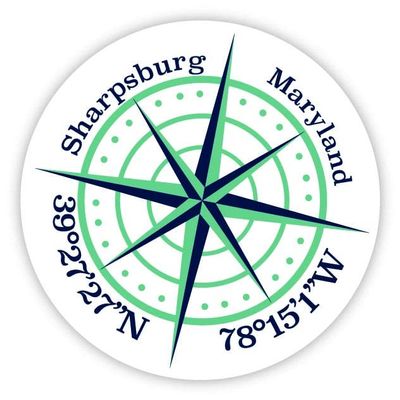 Sharpsburg Maryland 2-Inch Vinyl Decal Sticker Latitude Longitude Compass Design