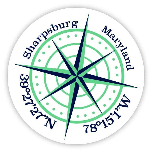 Sharpsburg Maryland 2-Inch Vinyl Decal Sticker Latitude Longitude Compass Design