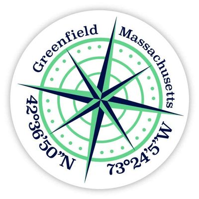 Greenfield Massachusetts 2-Inch Vinyl Decal Sticker Latitude Longitude Compass Design
