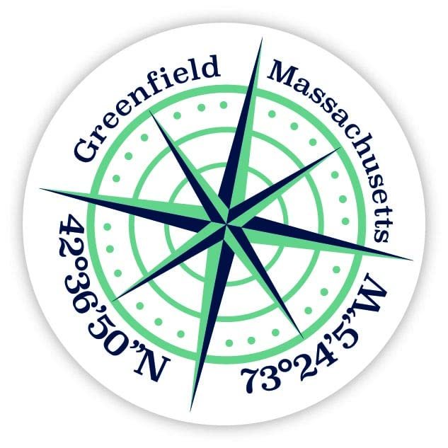 Greenfield Massachusetts 2-Inch Vinyl Decal Sticker Latitude Longitude Compass Design