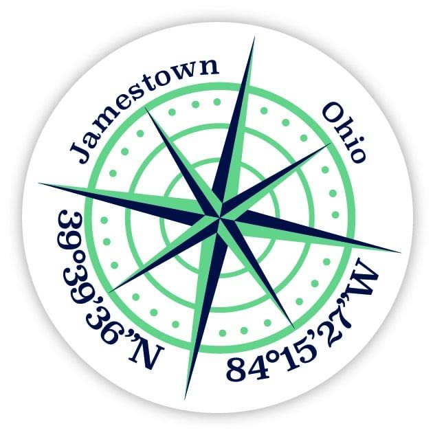 Jamestown Ohio 2-Inch Vinyl Decal Sticker Latitude Longitude Compass Design