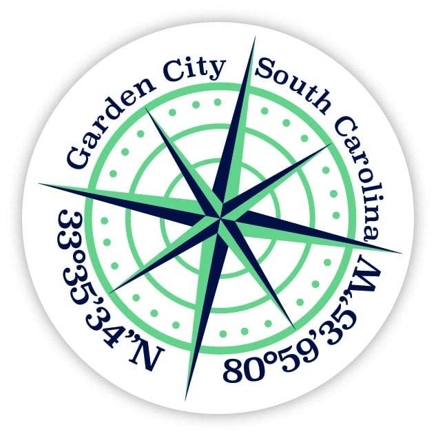 Garden City South Carolina 2-Inch Vinyl Decal Sticker Latitude Longitude Compass Design