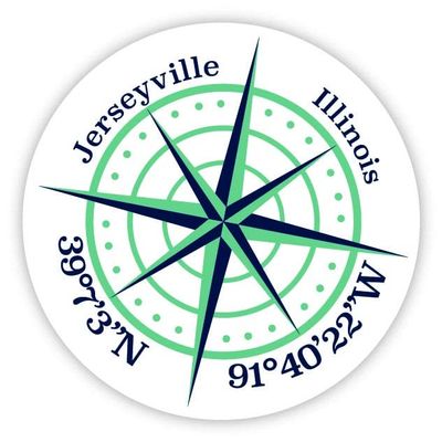 Jerseyville Illinois 2-Inch Vinyl Decal Sticker Latitude Longitude Compass Design