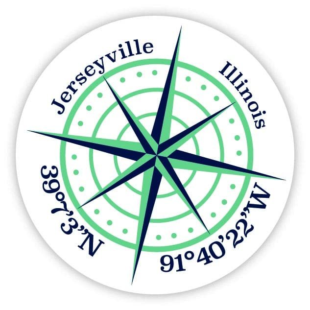 Jerseyville Illinois 2-Inch Vinyl Decal Sticker Latitude Longitude Compass Design