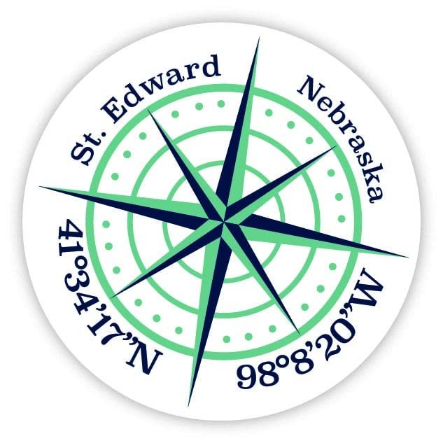 St. Edward Nebraska 2-Inch Vinyl Decal Sticker Latitude Longitude Compass Design