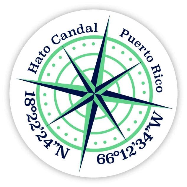 Hato Candal Puerto Rico 2-Inch Vinyl Decal Sticker Latitude Longitude Compass Design