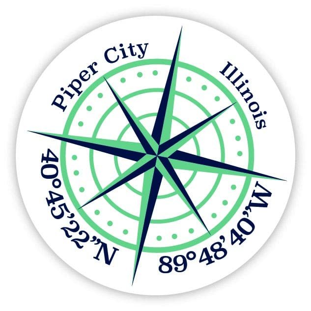Piper City Illinois 2-Inch Vinyl Decal Sticker Latitude Longitude Compass Design