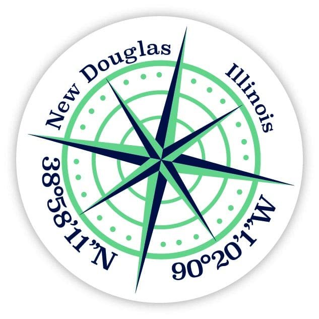New Douglas Illinois 2-Inch Vinyl Decal Sticker Latitude Longitude Compass Design