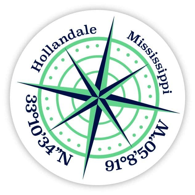 Hollandale Mississippi 2-Inch Vinyl Decal Sticker Latitude Longitude Compass Design