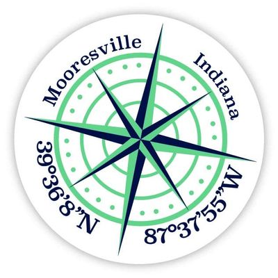 Mooresville Indiana 2-Inch Vinyl Decal Sticker Latitude Longitude Compass Design