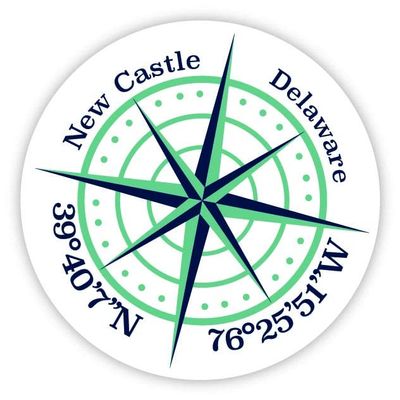New Castle Delaware 2-Inch Vinyl Decal Sticker Latitude Longitude Compass Design