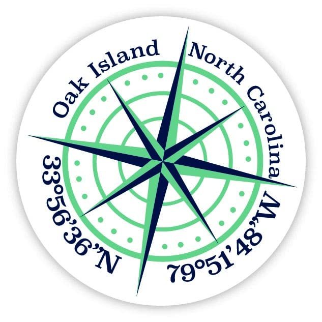 Oak Island North Carolina 2-Inch Vinyl Decal Sticker Latitude Longitude Compass Design