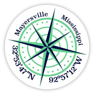 Mayersville Mississippi 2-Inch Vinyl Decal Sticker Latitude Longitude Compass Design
