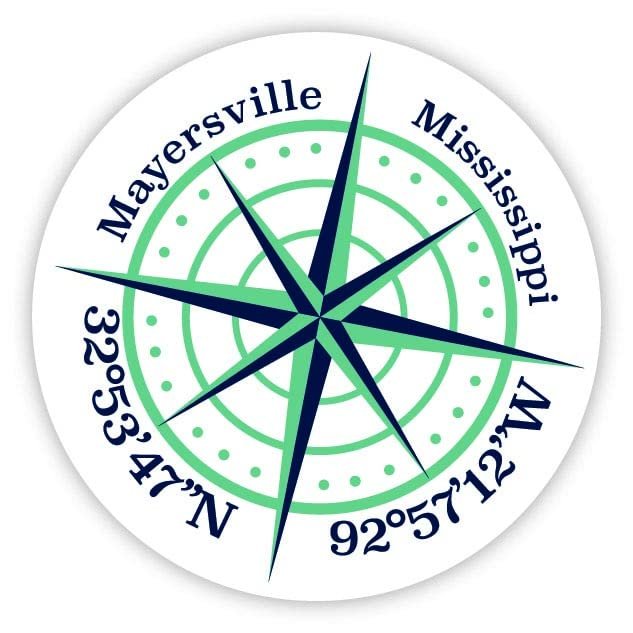 Mayersville Mississippi 2-Inch Vinyl Decal Sticker Latitude Longitude Compass Design