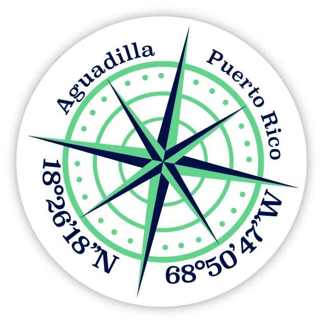 Aguadilla Puerto Rico 2-Inch Vinyl Decal Sticker Latitude Longitude Compass Design