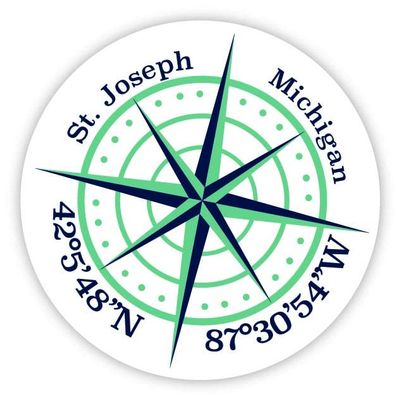 St. Joseph Michigan 2-Inch Vinyl Decal Sticker Latitude Longitude Compass Design